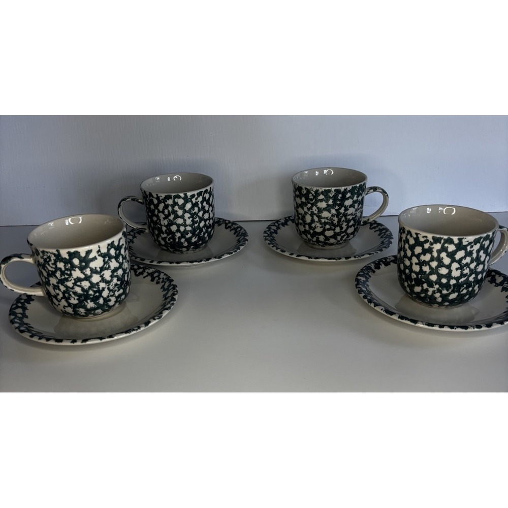 Folk Craft Moose Country Tienshan Coffee Tea Mug Cup 4pc Set Sponge Cabin Lodge
